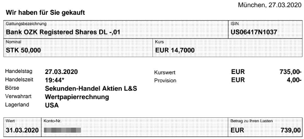 Abrechnung Aktienkauf Bank OZK vom 27.03.2020 Abrechnung Aktienkauf Bank OZK vom 27.03.2020