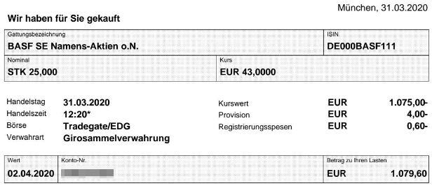 Abrechnung Aktienkauf BASF vom 31.03.2020 Abrechnung Aktienkauf BASF vom 31.03.2020