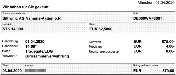 Abrechnung Aktienkauf Siltronic vom 01.04.2020 Abrechnung Aktienkauf Siltronic vom 01.04.2020