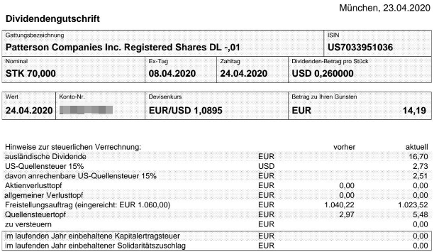 Abrechnung Patterson Companies Dividende April 2020 Abrechnung Patterson Companies Dividende April 2020