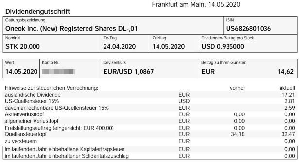 Abrechnung Oneok Dividende Mai 2020 bei onvista Abrechnung Oneok Dividende Mai 2020 bei onvista