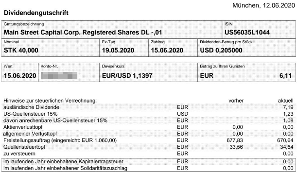 Abrechnung Main Street Capital Dividende Juni 2020 Abrechnung Main Street Capital Dividende Juni 2020