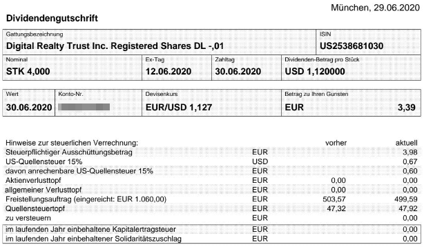 Abrechnung Digital Realty Trust Dividende Juni 2020 Abrechnung Digital Realty Trust Dividende Juni 2020