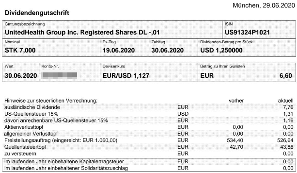 Abrechnung UnitedHealth Group Dividende Juni 2020 Abrechnung UnitedHealth Group Dividende Juni 2020