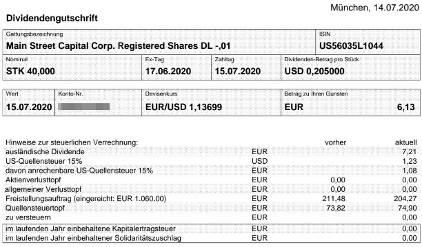 Abrechnung Main Street Capital Dividende Juli 2020 Abrechnung Main Street Capital Dividende Juli 2020