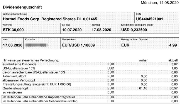 Abrechnung Hormel Foods Dividende August 2020 Abrechnung Hormel Foods Dividende August 2020