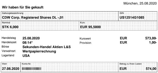 Abrechnung Kauf CDW Aktie vom 25.08.2020 Abrechnung Kauf CDW Aktie vom 25.08.2020