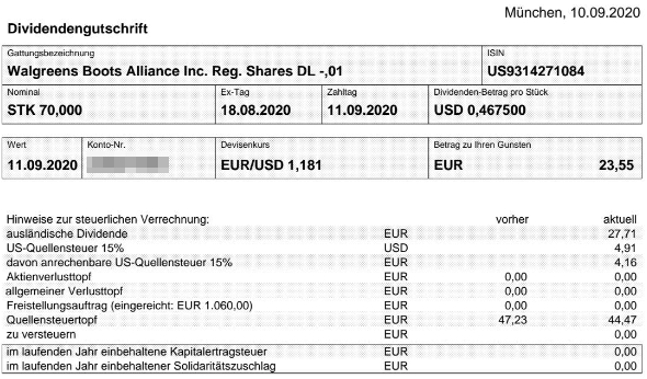 Abrechnung Walgreens Boots Alliance Dividende September 2020 Abrechnung Walgreens Boots Alliance Dividende September 2020