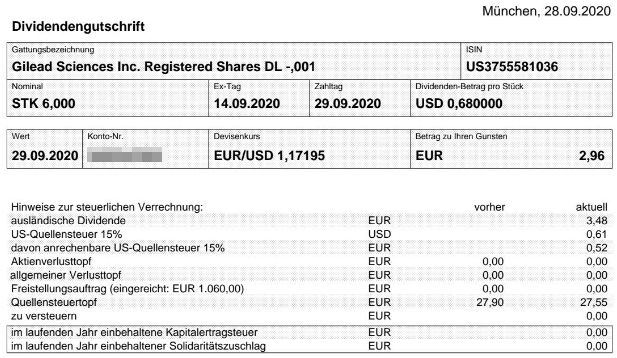 Abrechnung Gilead Sciences Dividende September 2020 Abrechnung Gilead Sciences Dividende September 2020