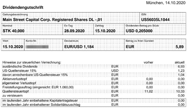 Abrechnung Main Street Capital Dividende Oktober 2020 Abrechnung Main Street Capital Dividende Oktober 2020