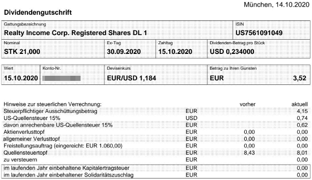 Abrechnung Realty Income Dividende Oktober 2020 Abrechnung Realty Income Dividende Oktober 2020