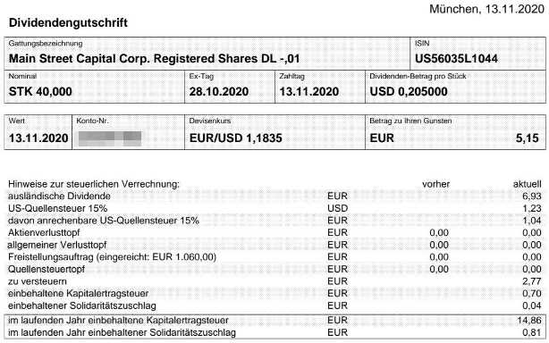 Abrechnung Main Street Capital Dividende November 2020 Abrechnung Main Street Capital Dividende November 2020