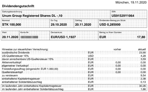 Abrechnung Unum Group Dividende November 2020 Abrechnung Unum Group Dividende November 2020