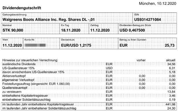 Abrechnung Walgreens Boots Alliance Dividende Dezember 2020 Abrechnung Walgreens Boots Alliance Dividende Dezember 2020