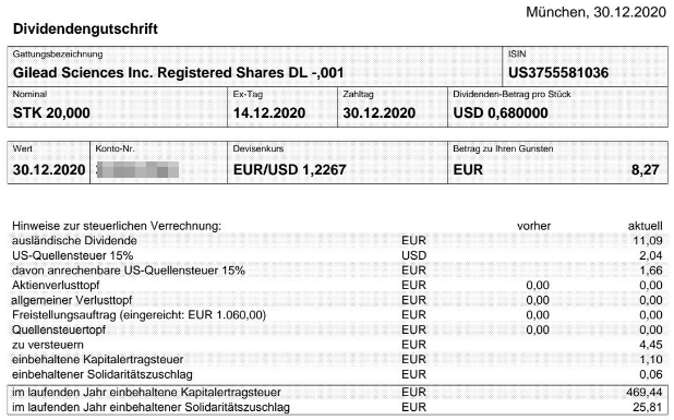 Abrechnung Gilead Sciences Dividende Dezember 2020 Abrechnung Gilead Sciences Dividende Dezember 2020