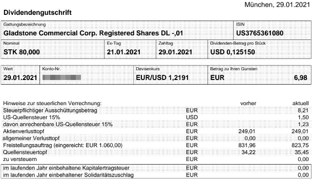 Abrechnung Gladstone Commercial Dividende Januar 2021 Abrechnung Gladstone Commercial Dividende Januar 2021