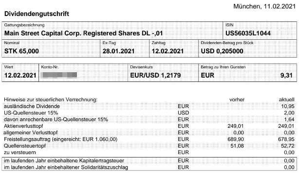 Abrechnung Main Street Capital Dividende Februar 2021 Abrechnung Main Street Capital Dividende Februar 2021