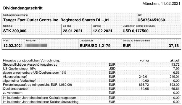 Abrechnung Tanger Factory Outlet Centers Dividende Februar 2021 Abrechnung Tanger Factory Outlet Centers Dividende Februar 2021