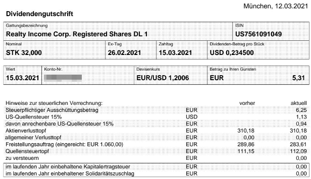 Abrechnung Realty Income Dividende März 2021 Abrechnung Realty Income Dividende März 2021