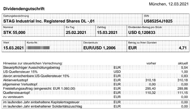 Abrechnung STAG Industrial Dividende März 2021 Abrechnung STAG Industrial Dividende März 2021