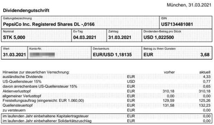 Abrechnung PepsiCo Dividende März 2021 Abrechnung PepsiCo Dividende März 2021