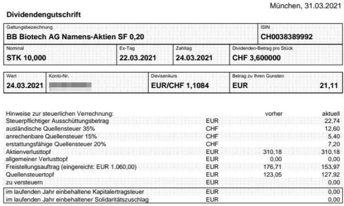 Abrechnung Public Storage Dividende März 2021 Abrechnung BB Biotech Dividende März 2021