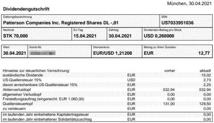 Abrechnung Patterson Companies Dividende April 2021 Abrechnung Patterson Companies Dividende April 2021
