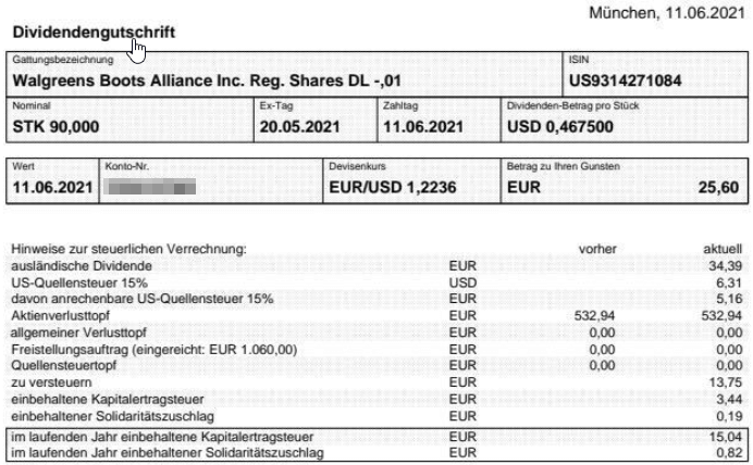 Abrechnung Walgreens Boots Alliance Dividende Juni 2021 Abrechnung Walgreens Boots Alliance Dividende Juni 2021