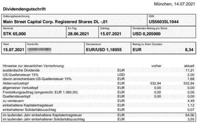 Abrechnung Main Street Capital Dividende Juli 2021 Abrechnung Main Street Capital Dividende Juli 2021