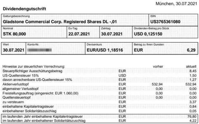 Abrechnung Gladstone Commercial Dividende Juli 2021 Abrechnung Gladstone Commercial Dividende Juli 2021