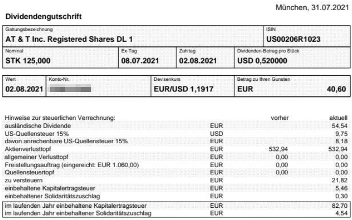 Abrechnung AT & T Dividende August 2021 Abrechnung AT & T Dividende August 2021