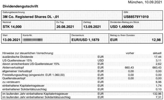 Abrechnung 3M Dividende September 2021 Abrechnung 3M Dividende September 2021