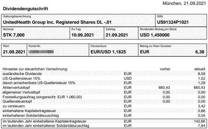 Abrechnung UnitedHealth Group Dividende September 2021 Abrechnung UnitedHealth Group Dividende September 2021