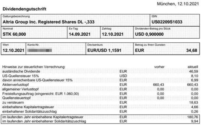 Abrechnung Altria Dividende Oktober 2021 Abrechnung Altria Dividende Oktober 2021