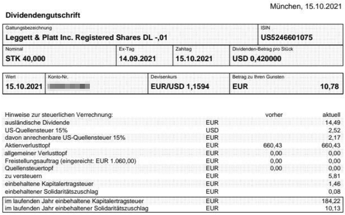 Abrechnung Leggett & Platt Dividende Oktober 2021 Abrechnung Leggett & Platt Dividende Oktober 2021