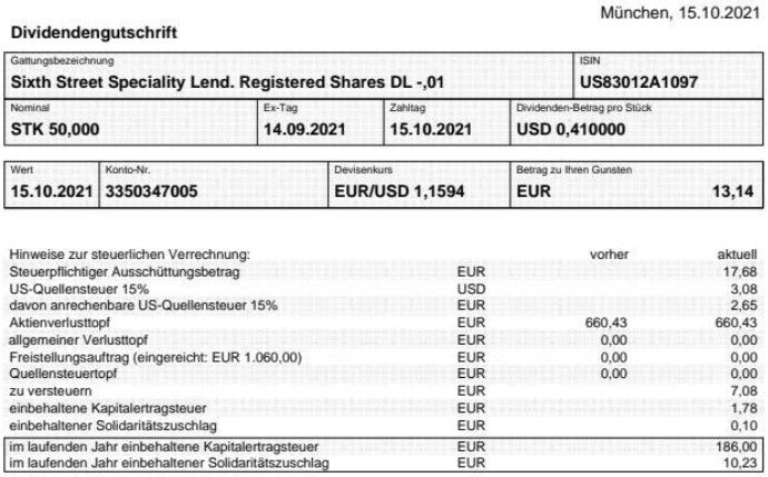 Abrechnung Sixth Street Specialty Lending Dividende Oktober 2021 Abrechnung Sixth Street Specialty Lending Dividende Oktober 2021