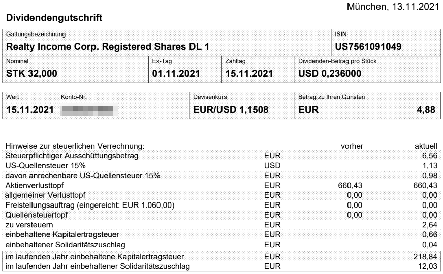 Abrechnung Realty Income Dividende November 2021 Abrechnung Realty Income Dividende November 2021