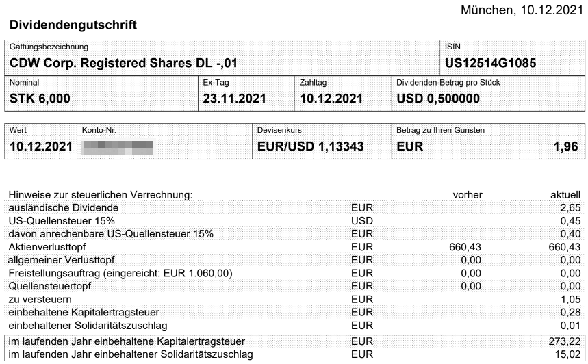 Abrechnung CDW Dividende Dezember 2021 Abrechnung CDW Dividende Dezember 2021