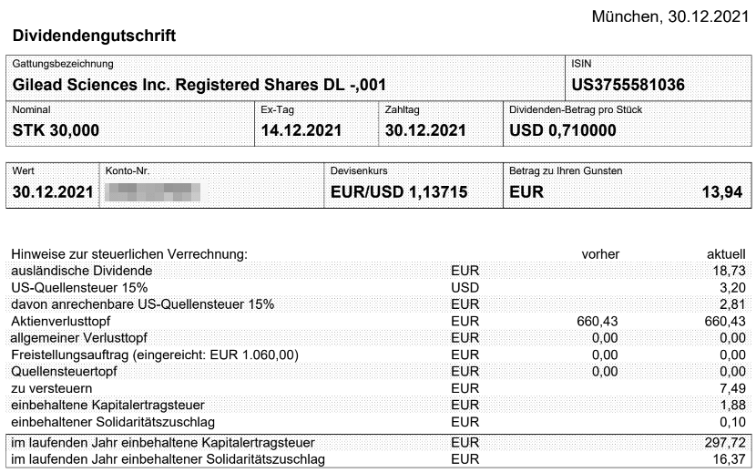 Abrechnung Gilead Sciences Dividende Dezember 2021 Abrechnung Gilead Sciences Dividende Dezember 2021