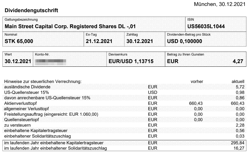 Abrechnung Main Street Capital Sonderdividende Dezember 2021 Abrechnung Main Street Capital Sonderdividende Dezember 2021