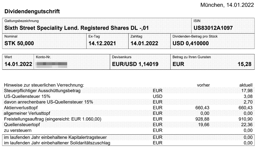 Abrechnung Sixth Street Specialty Lending Dividende Oktober 2021 Abrechnung Sixth Street Specialty Lending Dividende Januar 2022