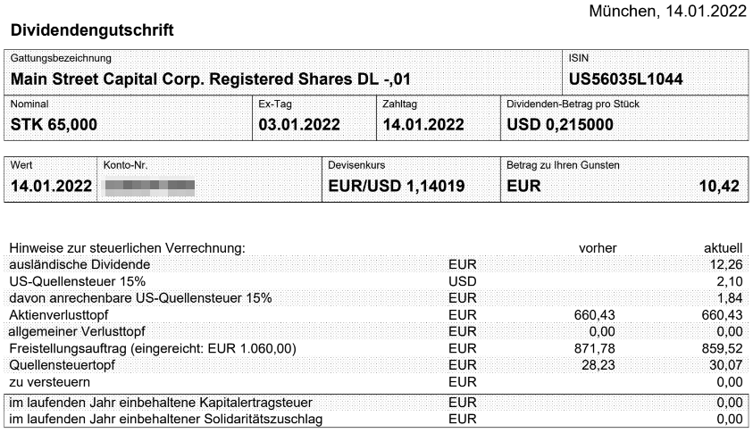 Abrechnung Main Street Capital Dividende Januar 2022 Abrechnung Main Street Capital Dividende Januar 2022