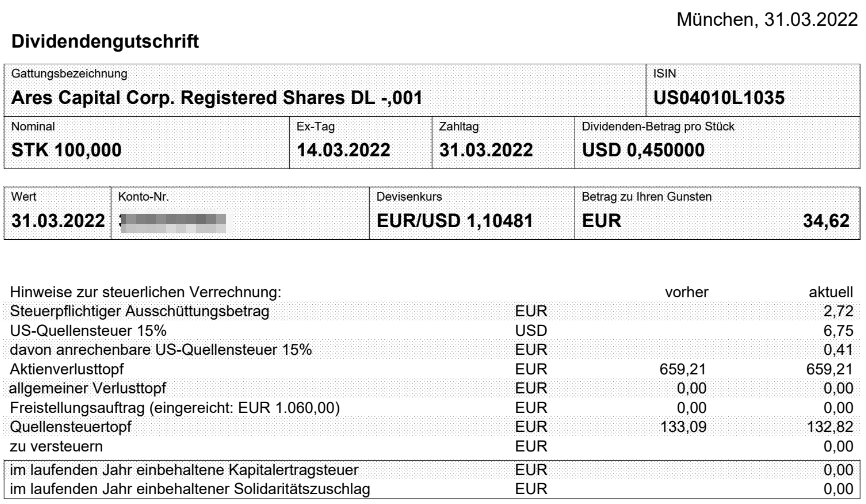 Abrechnung Ares Capital Dividende März 2022 Abrechnung Ares Capital Dividende März 2022
