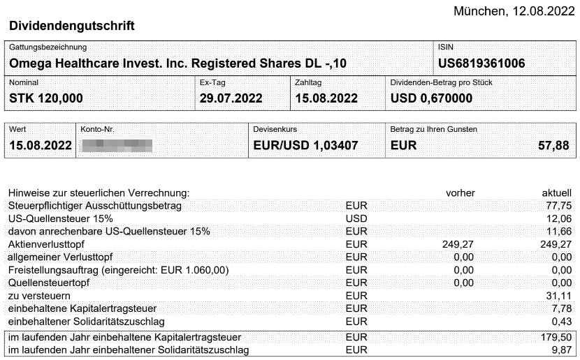 Abrechnung Omega Healthcare Investors Dividende August 2022 Abrechnung Omega Healthcare Investors Dividende August 2022