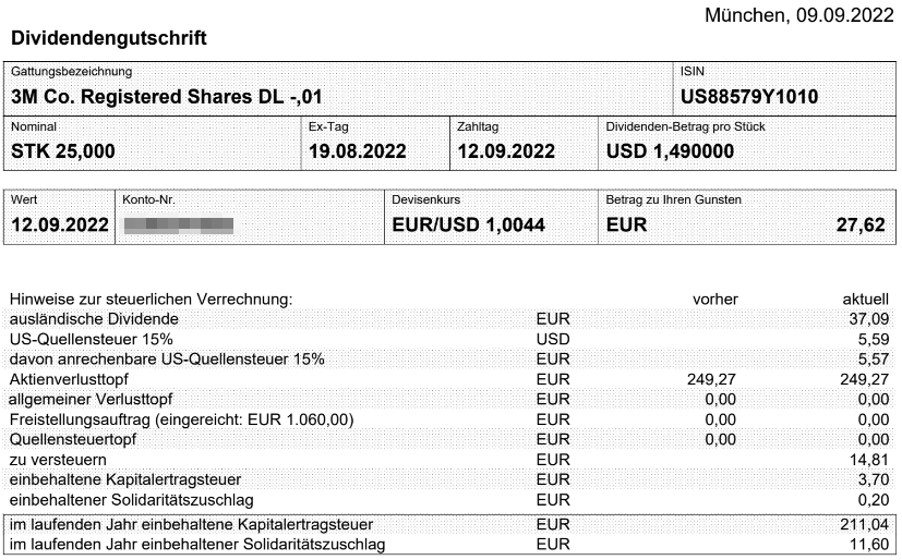 Abrechnung 3M Dividende September 2022 Abrechnung 3M Dividende September 2022
