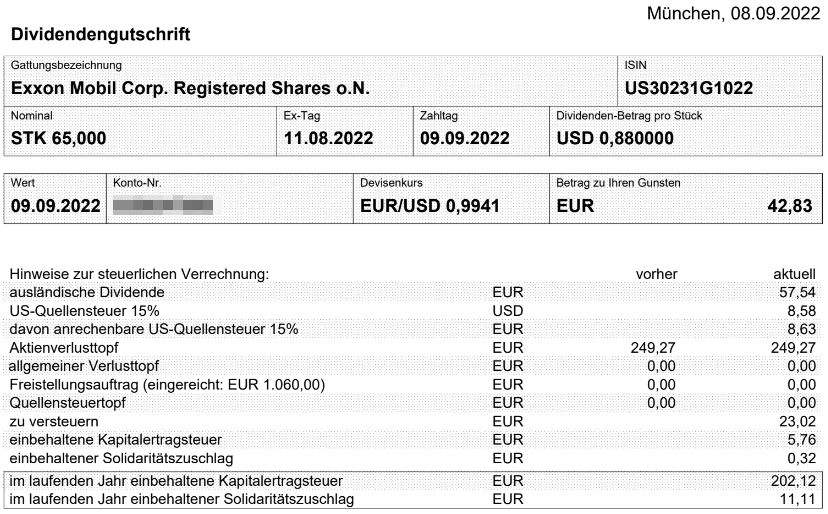 Abrechnung Exxon Mobil Dividende September 2022 Abrechnung Exxon Mobil Dividende September 2022