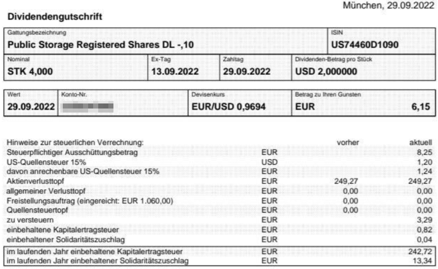 Abrechnung Public Storage Dividende September 2022 Abrechnung Public Storage Dividende September 2022