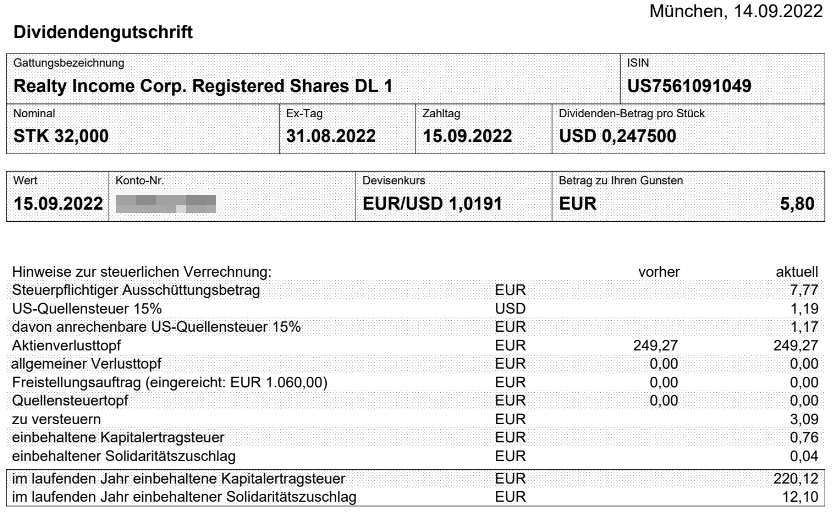 Abrechnung Realty Income Dividende September 2022 Abrechnung Realty Income Dividende September 2022