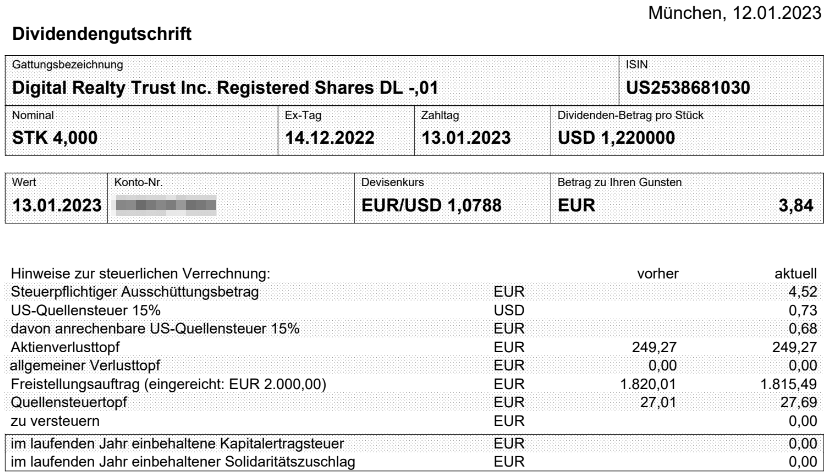 Abrechnung Digital Realty Trust Dividende Januar 2023 Abrechnung Digital Realty Trust Dividende Januar 2023