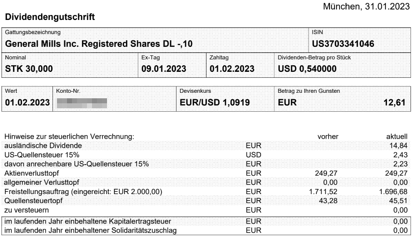 Abrechnung General Mills Dividende Februar 2023 Abrechnung General Mills Dividende Februar 2023